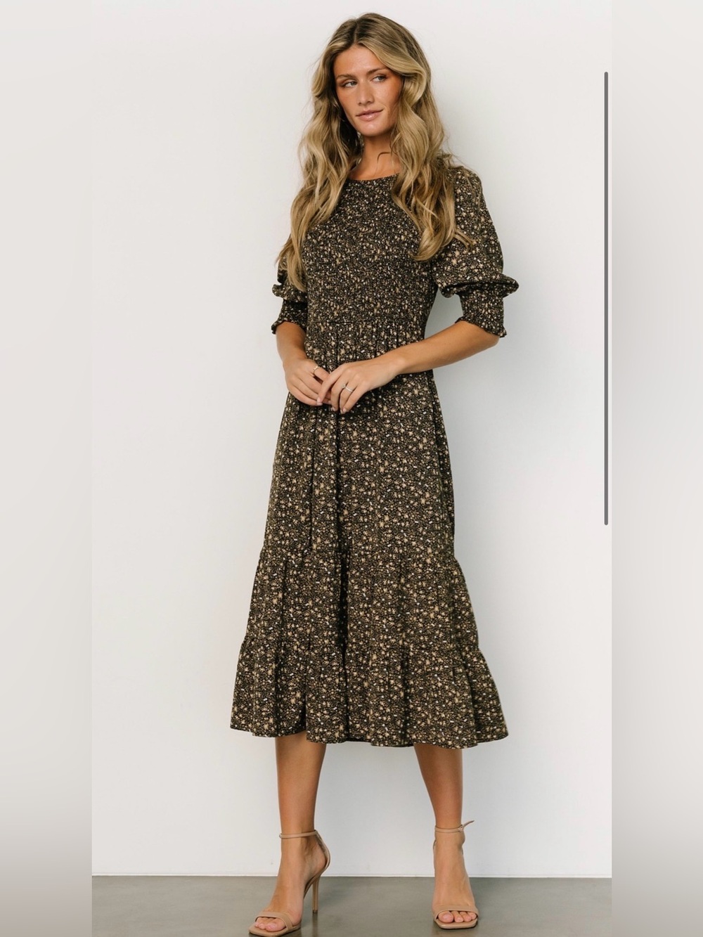 Baltic Born Olive Green Floral Midi Dress